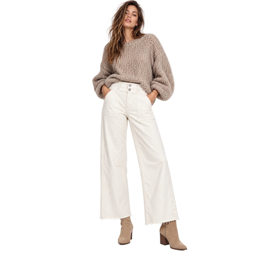 Just USA AB270 Slim Wide Leg Jeans White High Rise Raw Hem Size 27 4 NEW